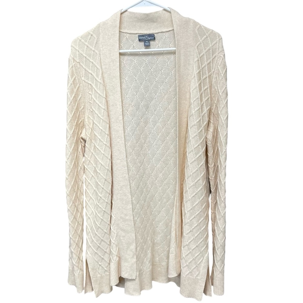 Market & Spruce Beige Open-Front Cardigan Elbow Patches Women’s Size XL